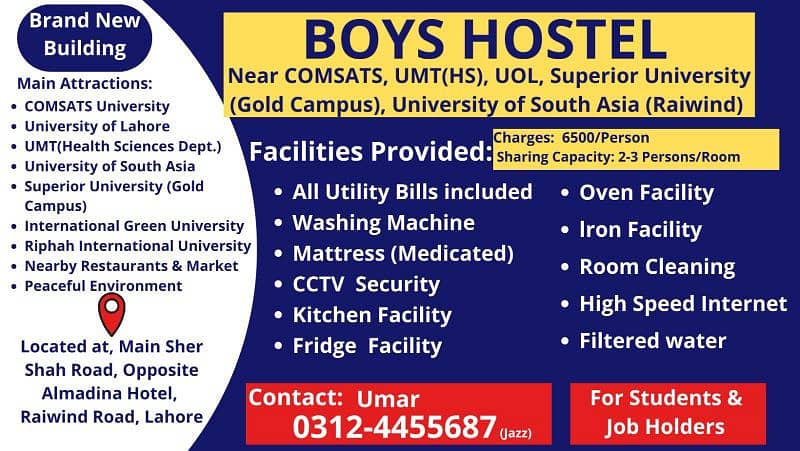 The Residence Boys Hostel Near LDA Avenue , Shershah Colony Raiwind Rd 15