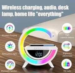 wireless mobile charger +clock+speaker and lamp