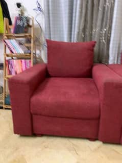 1 seater and 2 seater red sofa set