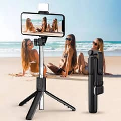 Selfi stick with LED light mini tripod stand