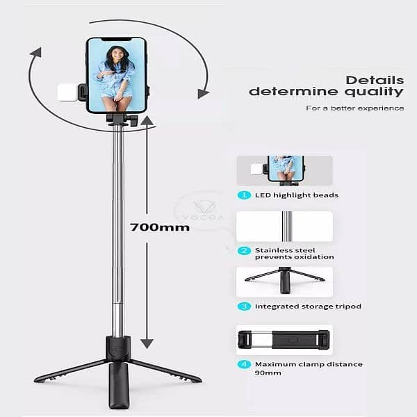 Selfie Stick With LED Mini Tripod  Stand 3