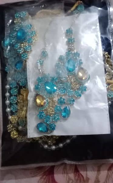 ferozi and golden bridal walima mala set 4