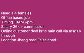 need a 4 females office based work / only WhatsApp 03288578778