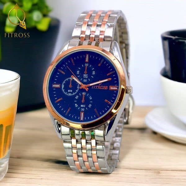 Fitross Watch For Men Chronograph Stainless Steel Strap Quartz Watch 5