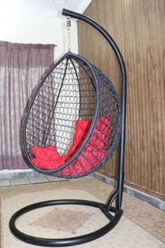 Metallic Era Egg Hanging Swing Chair Jhoola with Stand, Cushion Set