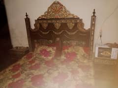 double bed with matris cloth wooden dressing table