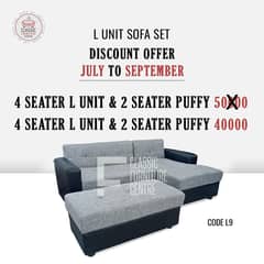 Furniture Sofa Set - 4 seater L shape Sofa Set & 2 seater puffy set