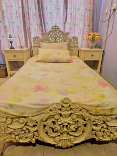 Pure SHEESHAM wood carved  bed and side tables