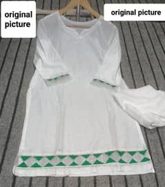 2 pcs women's stitched cotton lawn plain shirt and trouser