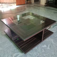 Modern Glass-Top Coffee Table with Wooden Base