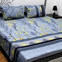 3 Pcs Crystal Cotton Printed Double Bedsheets