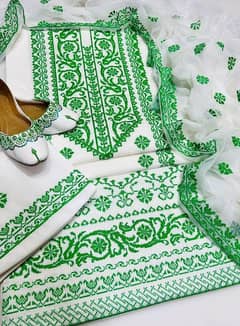 4 Pcs women's unstitched Cotton Embroidered Suit