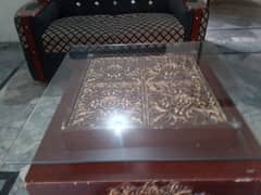 Gold & Brown glass centre table for urgent sale