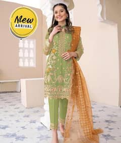3 PC's stitched Organza embroidered suit