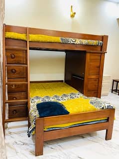 Kids Solid Wooden Double Bed with 2 Mattresses
