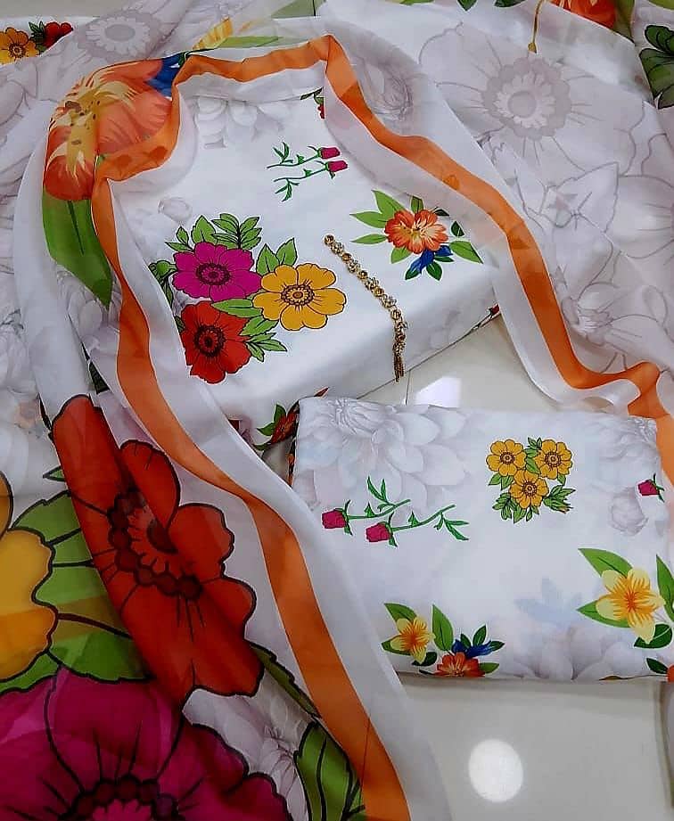 Floral Digital Printed / Women dress / floral Dress / 3pcs Swiss lawn 17