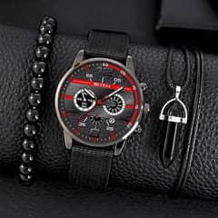 3PCS Set Fashion Mens Bracelet Necklace Watches Men Business