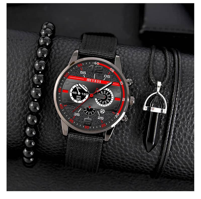 3PCS Set Fashion Mens Bracelet Necklace Watches Men Business 1