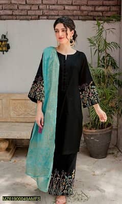 3 PCs women unstitched lawn embroidered suit