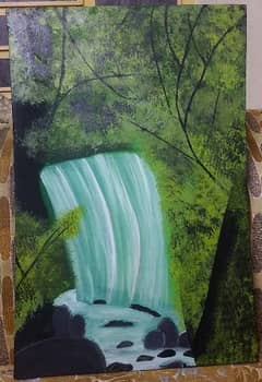 Waterfall in jungle Acrylic painting