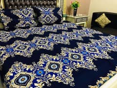 3 Pcs Crystal cotton Printed Double Bed Sheet