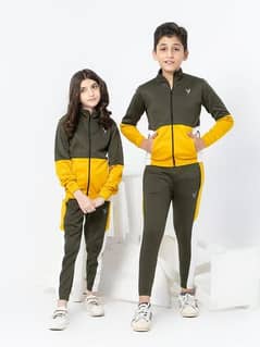 2 Pcs kids unisex stitched poly athletic fleece track suit