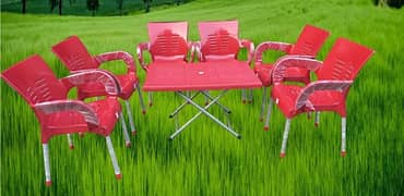 Plastic chairs and table set (6 chairs and 1 table)