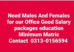 Need females Staff For our Office Good Salary packages education Minim