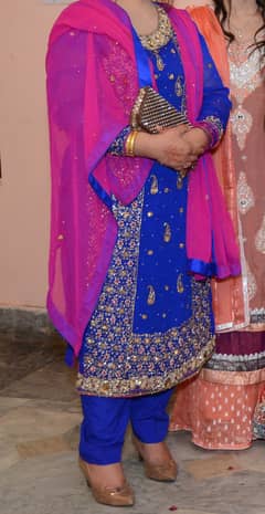 Royal Blue and Pink Nakshi Dabki Dress