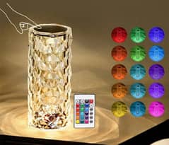 Diamond Rose Crystal Lamp - 16 Color, Remote, Touch, USB Rechargeable