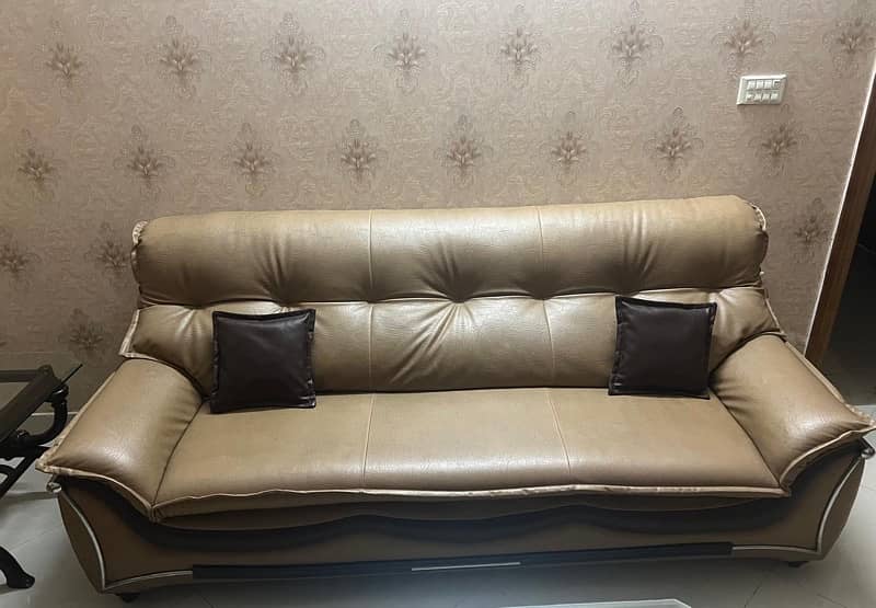 Leather Sofa Set 8 seater With 3 glass wooden tables 1