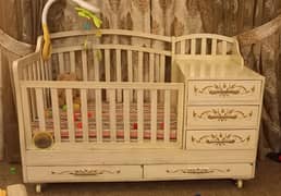 Baby cot with mattress and drawers