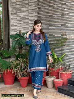 2 Pcs Women's stitched linen Embroidered shirt and trouser