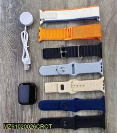 smart watch with 7 straps. Black orange white gray