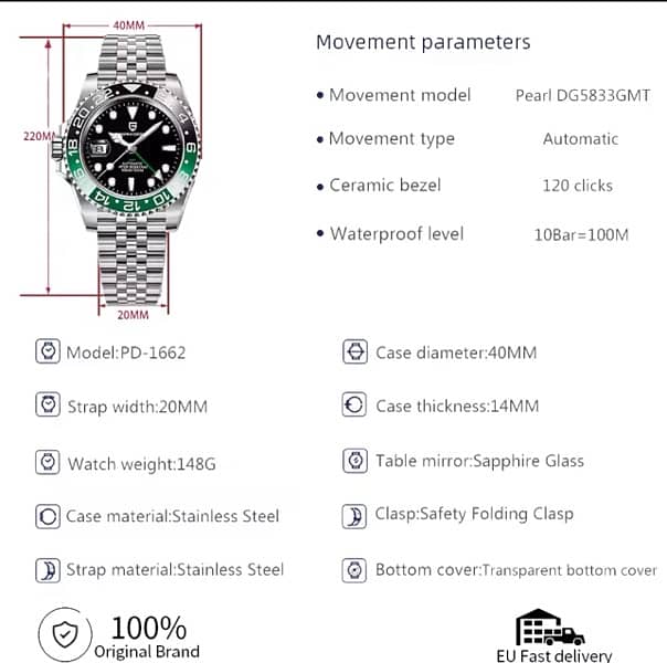 Original PAGANI DESIGN PD-1662 Wristwatch Sprite Model 2