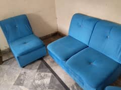 Beautiful Blue velvet 4 seater 2-1 sofa for urgent sell