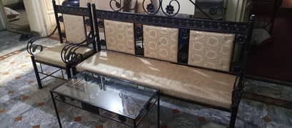 5 seater metal sofa set, 2 single seaters with 3 seater and TV trolley