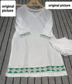 2 PCS women's stitched cotton cloth plain shirt and trosute