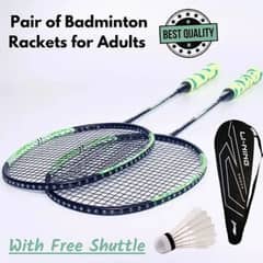 Pair of High Quality Badminton Rackets for adults with free shuttle