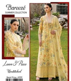 3 PCs Women's unstitched Lawn Embroidered Suit :Delivery charges 140