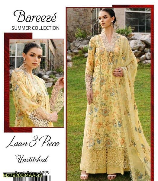 3 PCs Women's unstitched Lawn Embroidered Suit :Delivery charges 140 2