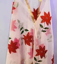 hand painted with full hand embroidery organza dupatta