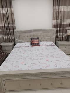 BRAND NEW KING SIZE BED (WITHOUT MATRESS), 2 SIDE TABLES, DRESSING SET
