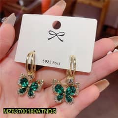 Green stone butterfly shape earrings