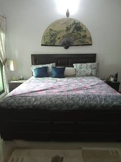 Original Leather , King size Bed set with 2 side tables