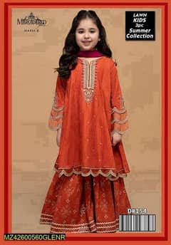 3 pcs's girls unshitched lawn embroidered suit