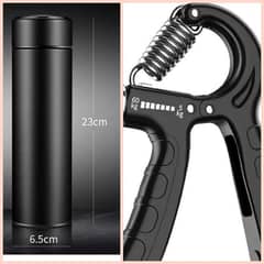 gym water bottle and hand gripper