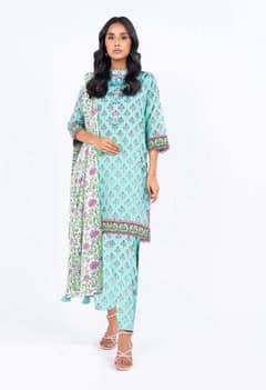 3 pcs woman unstitched Lawn printed suit