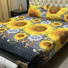 3 Pcs Crystal Cotton Printed Double Bedsheet Free Delivery