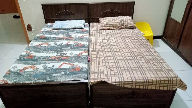 2 single bed with mattress, 1